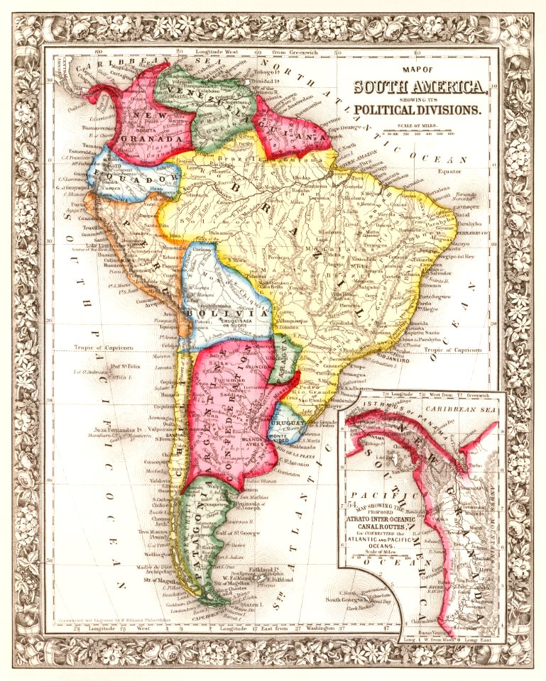 Map of South America, showing its political divisions; Map showing the ...