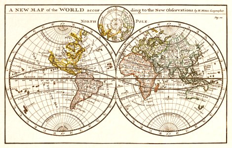 A new map of the world according to the new observations (1732) by Herman Moll.. Free illustration for personal and commercial use.