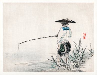 Fisherman by Kōno Bairei (1844-1895). Digitally enhanced from our own original 1913 edition of Barei Gakan.. Free illustration for personal and commercial use.