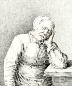 Sleeping old woman, with her head in her hand by Jean Bernard (1775-1883).. Free illustration for personal and commercial use.