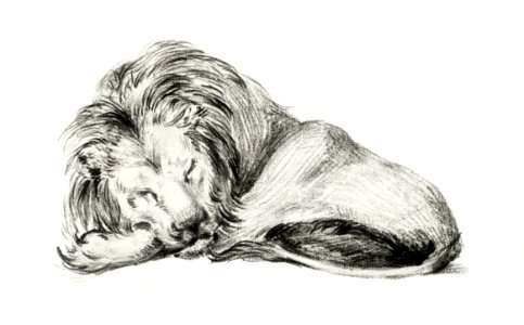 Lying lion by Jean Bernard (1775-1883).. Free illustration for personal and commercial use.