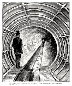 Illustration of Broadway underground railway - the experimental section from Illustrated description of the Broadway underground railway (1872) by New York Parcel Dispatch Company.. Free illustration for personal and commercial use.