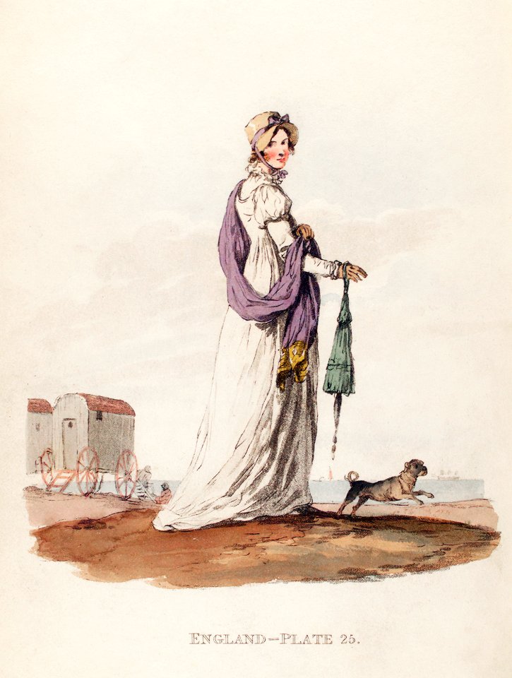 Illustration of a lady in Summer dress from Picturesque Representations of the Dress and Manners of the English(1814) by William Alexander (1767-1816).