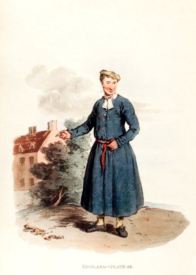 Illustration of a blue-coat boy from Picturesque Representations of the Dress and Manners of the English(1814) by William Alexander (1767-1816).