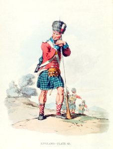 Illustration of the private of the 42nd Regiment from Picturesque Representations of the Dress and Manners of the English(1814) by William Alexander (1767-1816).. Free illustration for personal and commercial use.