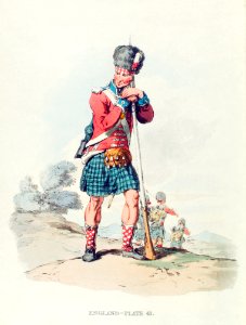 Illustration of the private of the 42nd Regiment from Picturesque Representations of the Dress and Manners of the English(1814) by William Alexander (1767-1816).