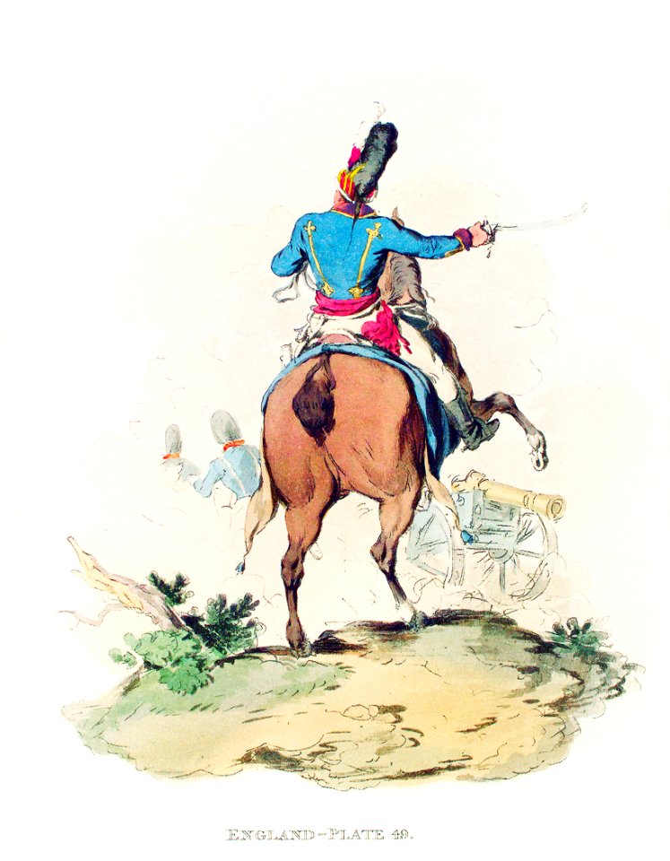 Illustration of the officer of horse artillery from Picturesque Representations of the Dress and Manners of the English(1814) by William Alexander (1767-1816).