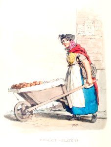 Illustration of a barrow-woman from Picturesque Representations of the Dress and Manners of the English(1814) by William Alexander (1767-1816).