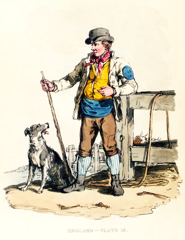 Illustration of a drover from Picturesque Representations of the Dress and Manners of the English(1814) by William Alexander (1767-1816).