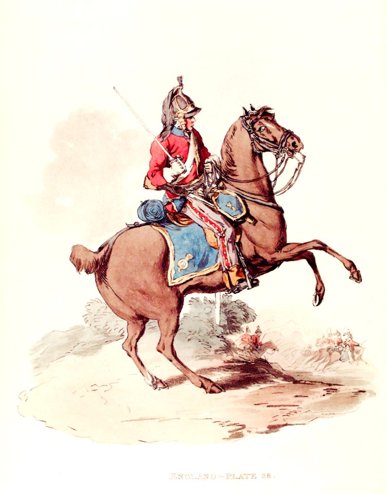 Illustration of a dragoon from Picturesque Representations of the Dress and Manners of the English(1814)by William Alexander (1767-1816).