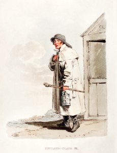 Illustration of a watchman from Picturesque Representations of the Dress and Manners of the English(1814) by William Alexander (1767-1816).. Free illustration for personal and commercial use.