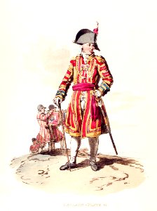 Illustration of a serjeant trumpeter from Picturesque Representations of the Dress and Manners of the English(1814) by William Alexander (1767-1816).