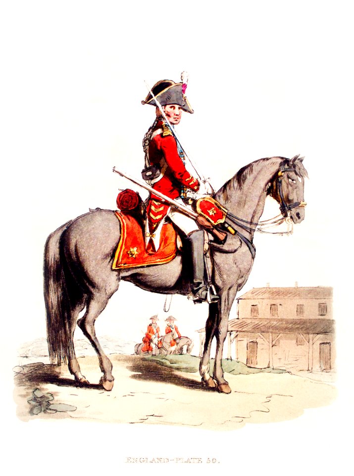 Illustration of the private of Life Guards from Picturesque Representations of the Dress and Manners of the English(1814) by William Alexander (1767-1816).