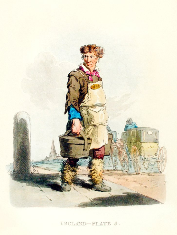 Illustration of a waterman to a coach-stand from Picturesque Representations of the Dress and Manners of the English(1814) by William Alexander (1767-1816).