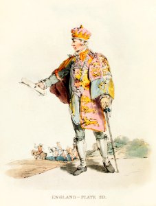 Illustration of a herald from Picturesque Representations of the Dress and Manners of the English(1814) by William Alexander (1767-1816).