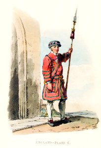Illustration of the Yeoman of the guard from Picturesque Representations of the Dress and Manners of the English(1814) by William Alexander (1767-1816).