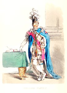 Illustration of a knight of the Garter from Picturesque Representations of the Dress and Manners of the English(1814) by William Alexander (1767-1816).