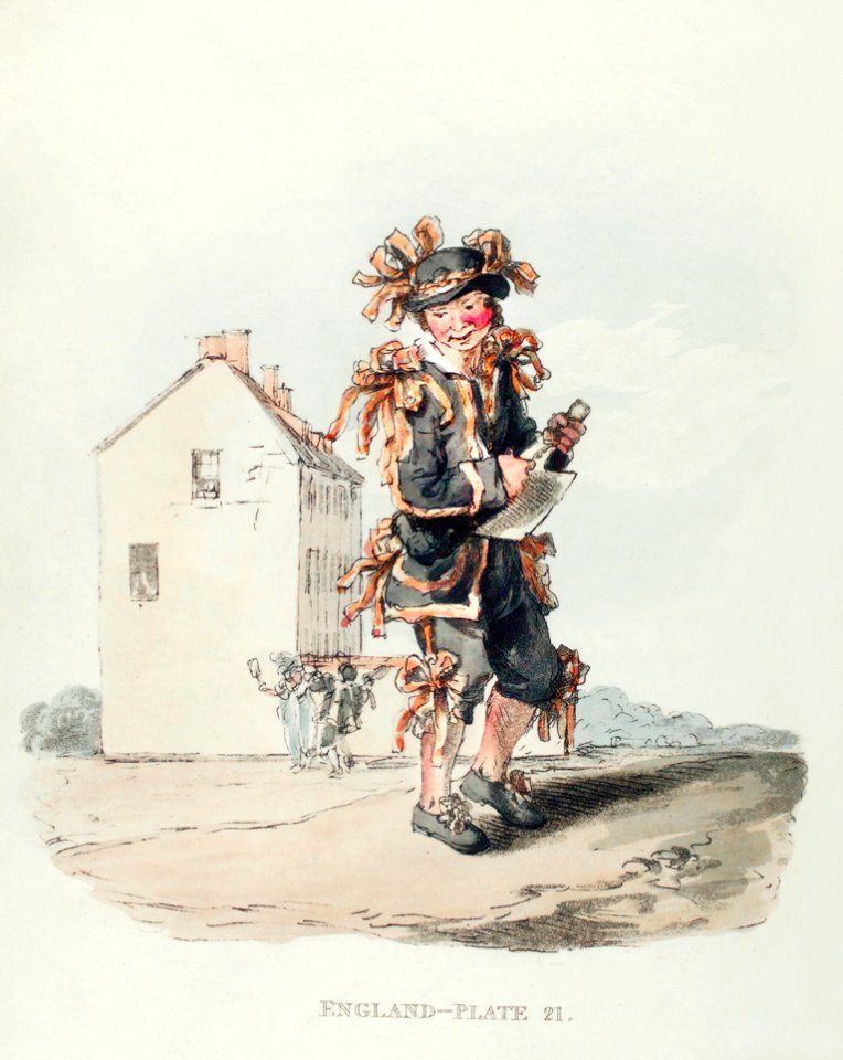 Illustration of chimney-sweeper on the first of May from Picturesque Representations of the Dress and Manners of the English(1814) by William Alexander (1767-1816).. Free illustration for personal and commercial use.