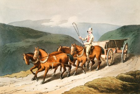 Illustration of the east riding or wolds waggon from The Costume of Yorkshire (1814) by George Walker (1781-1856).