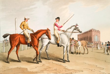 Illustration of jockies from The Costume of Yorkshire (1814) by George Walker (1781-1856).. Free illustration for personal and commercial use.