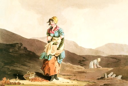 Illustration of the cranberry girl from The Costume of Yorkshire (1814) by George Walker (1781-1856).. Free illustration for personal and commercial use.