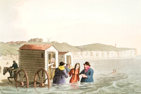 Illustration of sea bathing from The Costume of Yorkshire (1814) by George Walker (1781-1856).