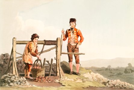 Illustration of the ruddle pit from The Costume of Yorkshire (1814) by George Walker (1781-1856).