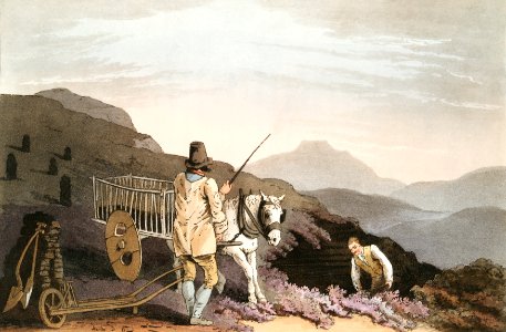 Illustration of peat cart from The Costume of Yorkshire (1814) by George Walker (1781-1856).