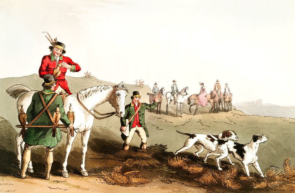 Illustration of hawking from The Costume of Yorkshire (1814) by George Walker (1781-1856).