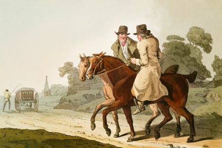 Illustration of farmers from The Costume of Yorkshire (1814) by George Walker (1781-1856).