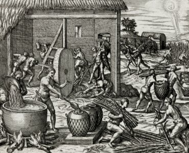 Local indians making sugar in America illustration from Grand voyages (1596) by Theodor de Bry (1528-1598).. Free illustration for personal and commercial use.