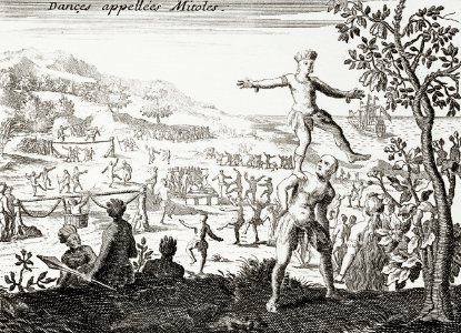 A men's dance illustration from Grand voyages (1596) by Theodor de Bry (1528-1598).. Free illustration for personal and commercial use.