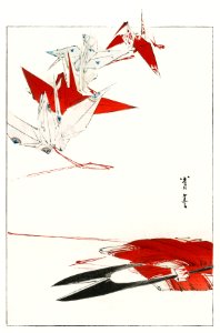 Bird Origami, illustration from Bijutsu Sekai (1893-1896) by Watanabe Seitei, a prominent Kacho-ga artist. Digitally enhanced from our own original publication.. Free illustration for personal and commercial use.