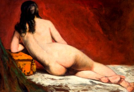 Naked woman posing sexually and showing her bum, vintage art. Nude Study Of A Reclining Woman (1849) by William Etty. Original from Birmingham Museums. Digitally enhanced by rawpixel.