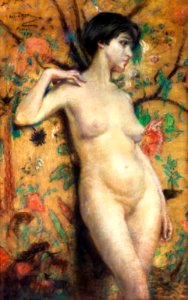 Naked woman showing her breasts, vintage erotic art. Nude against Screen (1911) by Alice Pike Barney. Original from The Smithsonian. Digitally enhanced by rawpixel.. Free illustration for personal and commercial use.