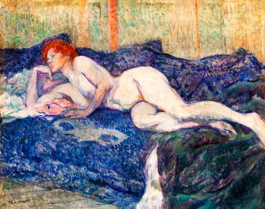 Naked woman showing her breasts, vintage erotic art. Nude Lying on a Couch (1897) by Henri de Toulouse–Lautrec. Original from Barnes Foundation. Digitally enhanced by rawpixel.