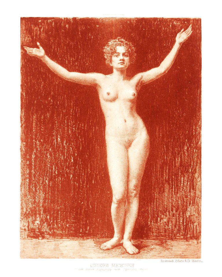 Reproductie van een ontwerp van een vrouwelijk naakt met geheven handen door Cornelia Paczka (1894) by anonymous. Original from The Rijksmuseum. Digitally enhanced by rawpixel.