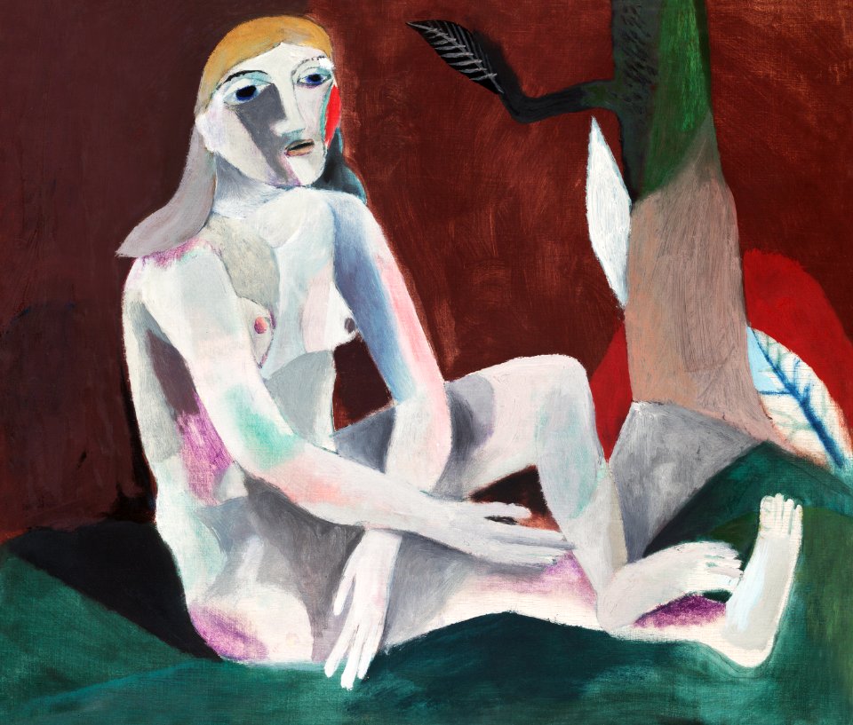 Naked woman showing her breasts, vintage erotic art. Seated Nude (1920) by Heinrich Campendonk. Original from The Yale University Art Gallery. Digitally enhanced by rawpixel.