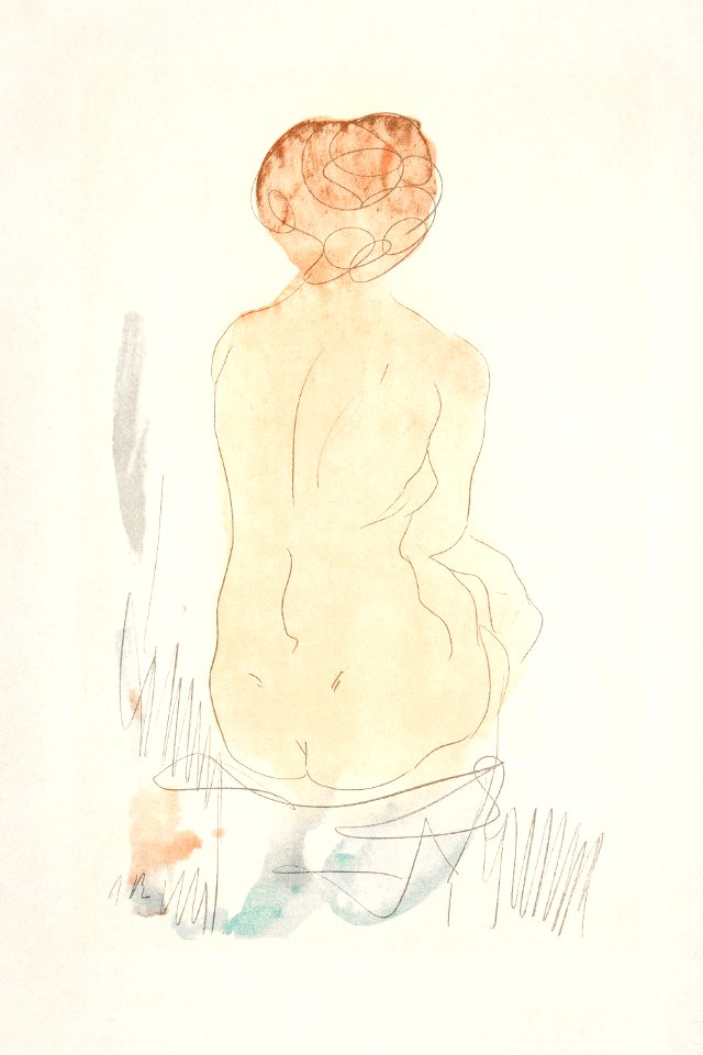 Naked woman posing sensually, vintage erotic art. Seated Nude, Seen from the Back by Auguste Rodin. Original from The Yale University Art Gallery. Digitally enhanced by rawpixel.