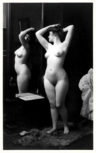 Young woman modeling: full length nude looking in mirror (1902) by Fitz W. Guerin. Original from The Library of Congress. Digitally enhanced by rawpixel.. Free illustration for personal and commercial use.