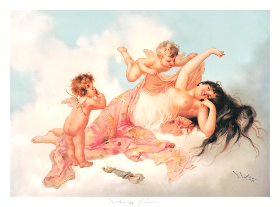 Sensual nude portrait, Awakening of love (1894). Original from Library of Congress. Digitally enhanced by rawpixel.