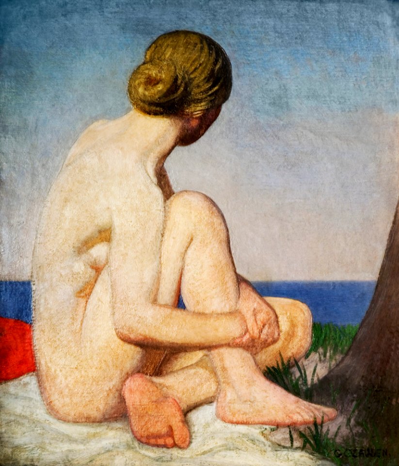 Naked woman posing sensually, vintage erotic art. The Watcher (1927-1928)  by Sir George Clausen. Original from Birmingham Museums. Digitally enhanced  by rawpixel. - Traditional visual art under Public domain license