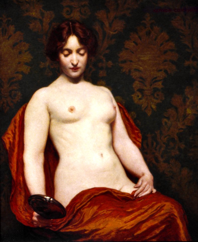 Naked woman showing her breasts, vintage erotic art. The Silver Hand Glass (1907) by Kenyon Cox. Original from The Smithsonian. Digitally enhanced by rawpixel.