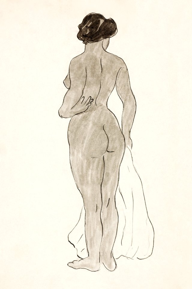 Naked woman showing her bottom. Standing Female Nude by Carl Newman. Original from The Smithsonian. Digitally enhanced by rawpixel.