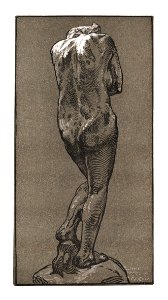 Sensual male nude illustration, Nude statue, seen from behind (ca. 1902) by Auguste-Louis Lepère. Original from The MET Museum. Digitally enhanced by rawpixel.. Free illustration for personal and commercial use.