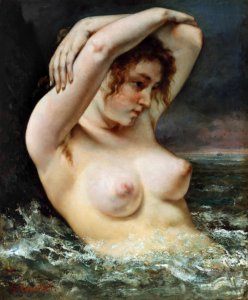 Naked woman showing her breasts, vintage nude illustration. The Woman in the Waves (1868) by Gustave Courbet. Original from The MET museum. Digitally enhanced by rawpixel.