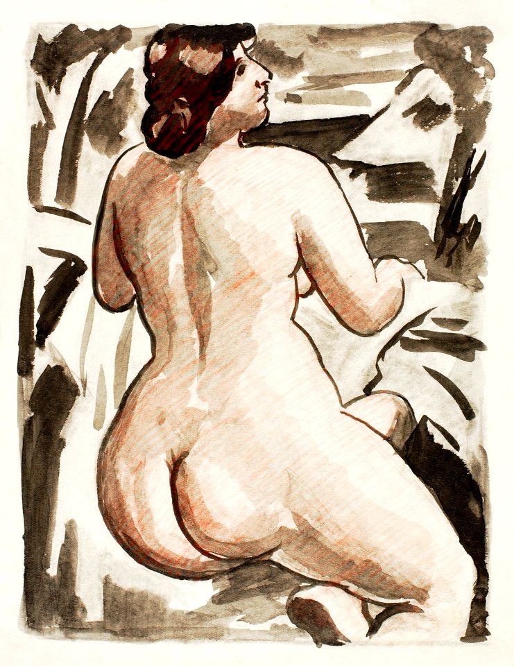 Woman showing her nude bum. Standing Female Nude by Carl Newman. Original from The Smithsonian. Digitally enhanced by rawpixel.