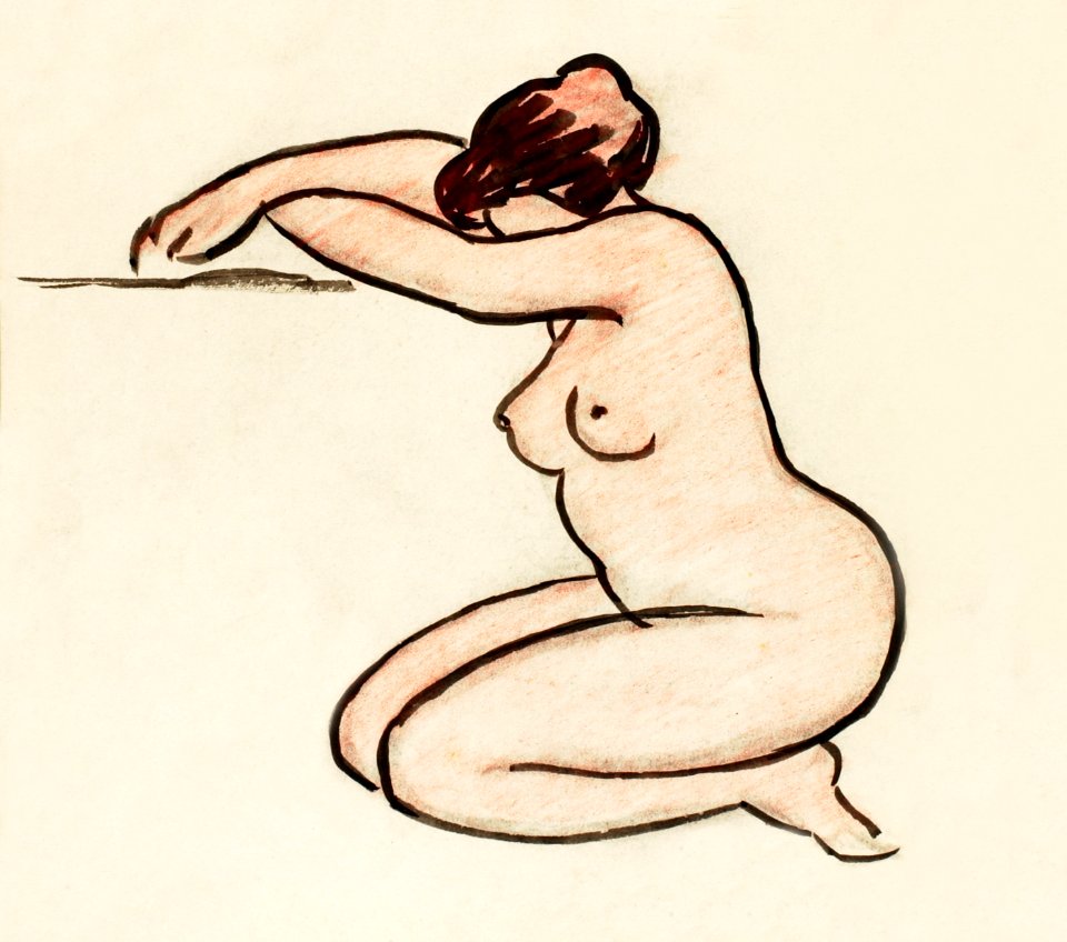 Naked woman showing her breasts, vintage nude illustration. Female Nude by Carl Newman. Original from The Smithsonian. Digitally enhanced by rawpixel.