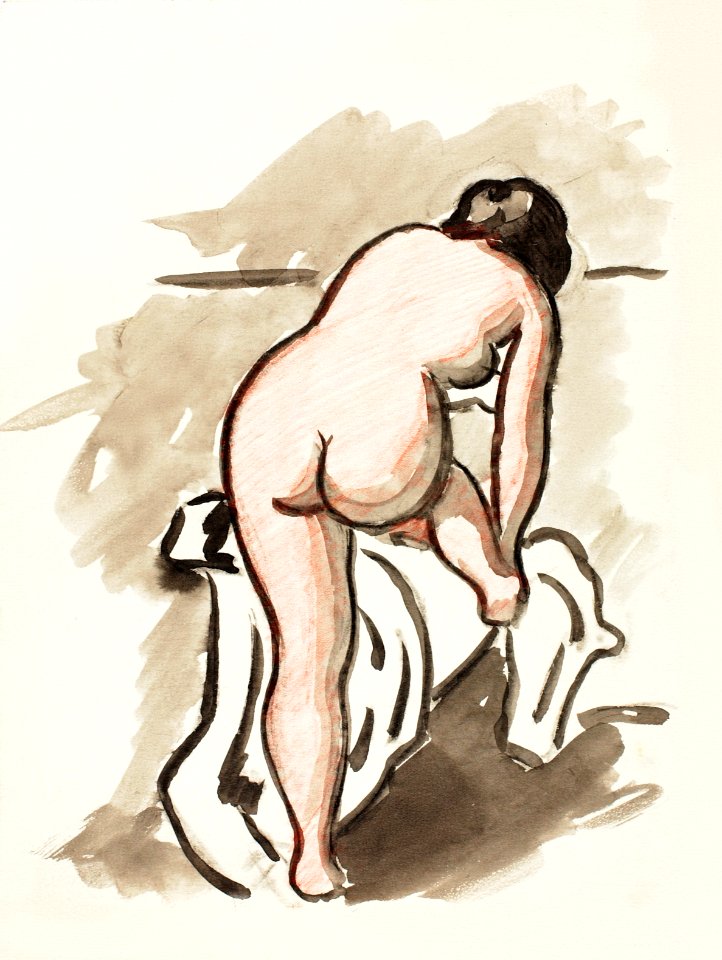 Woman showing off naked bum, vintage nude illustration. Female Nude by Carl Newman. Original from The Smithsonian. Digitally enhanced by rawpixel.