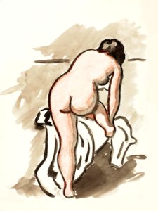 Woman showing off naked bum, vintage nude illustration. Female Nude by Carl Newman. Original from The Smithsonian. Digitally enhanced by rawpixel.